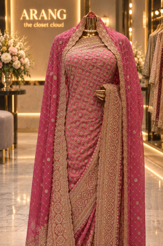 "The Royal Rose Pink" Bridal Saree with Veil