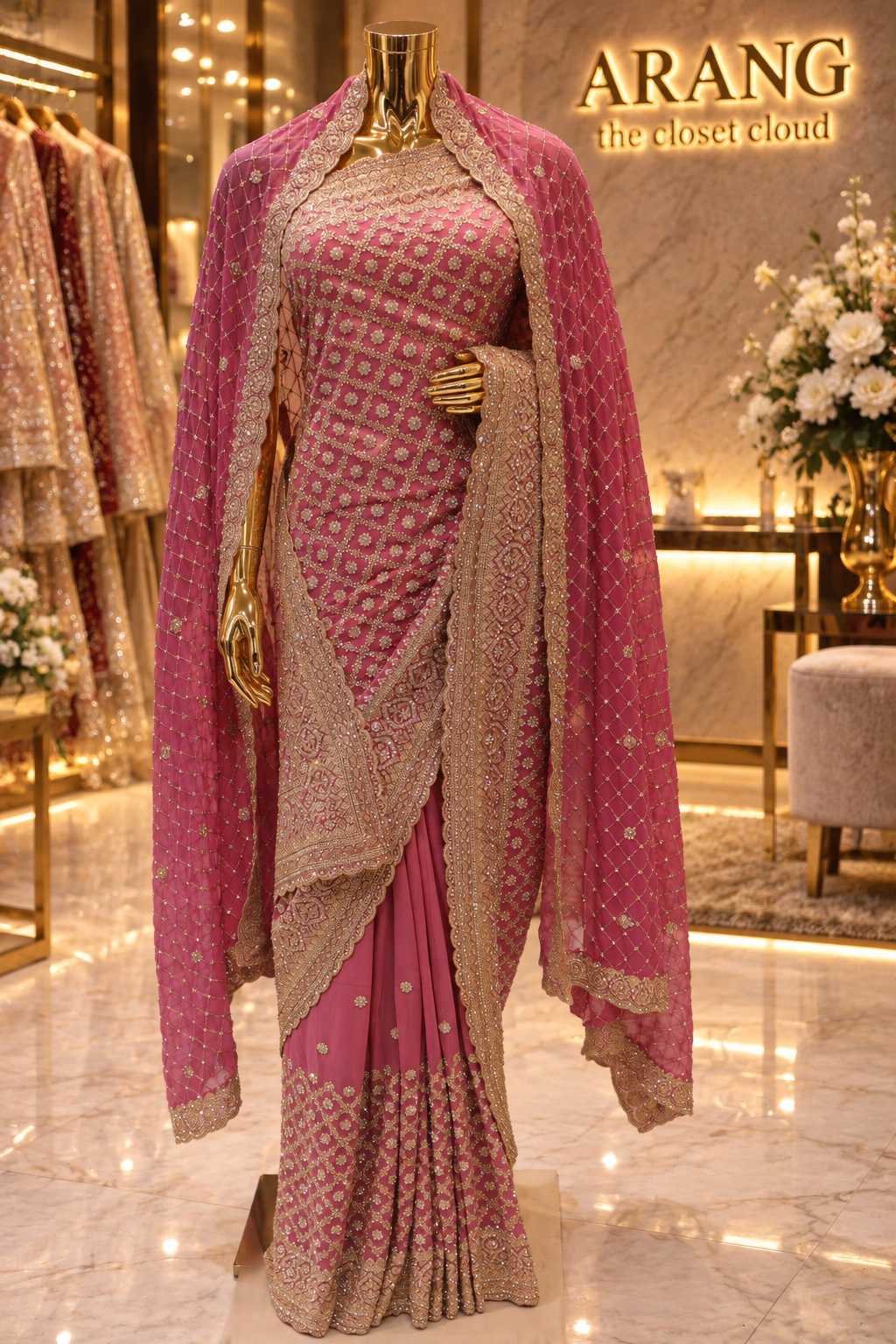 "The Royal Rose Pink" Bridal Saree with Veil