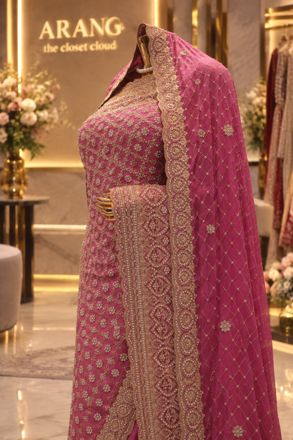 "The Royal Rose Pink" Bridal Saree with Veil