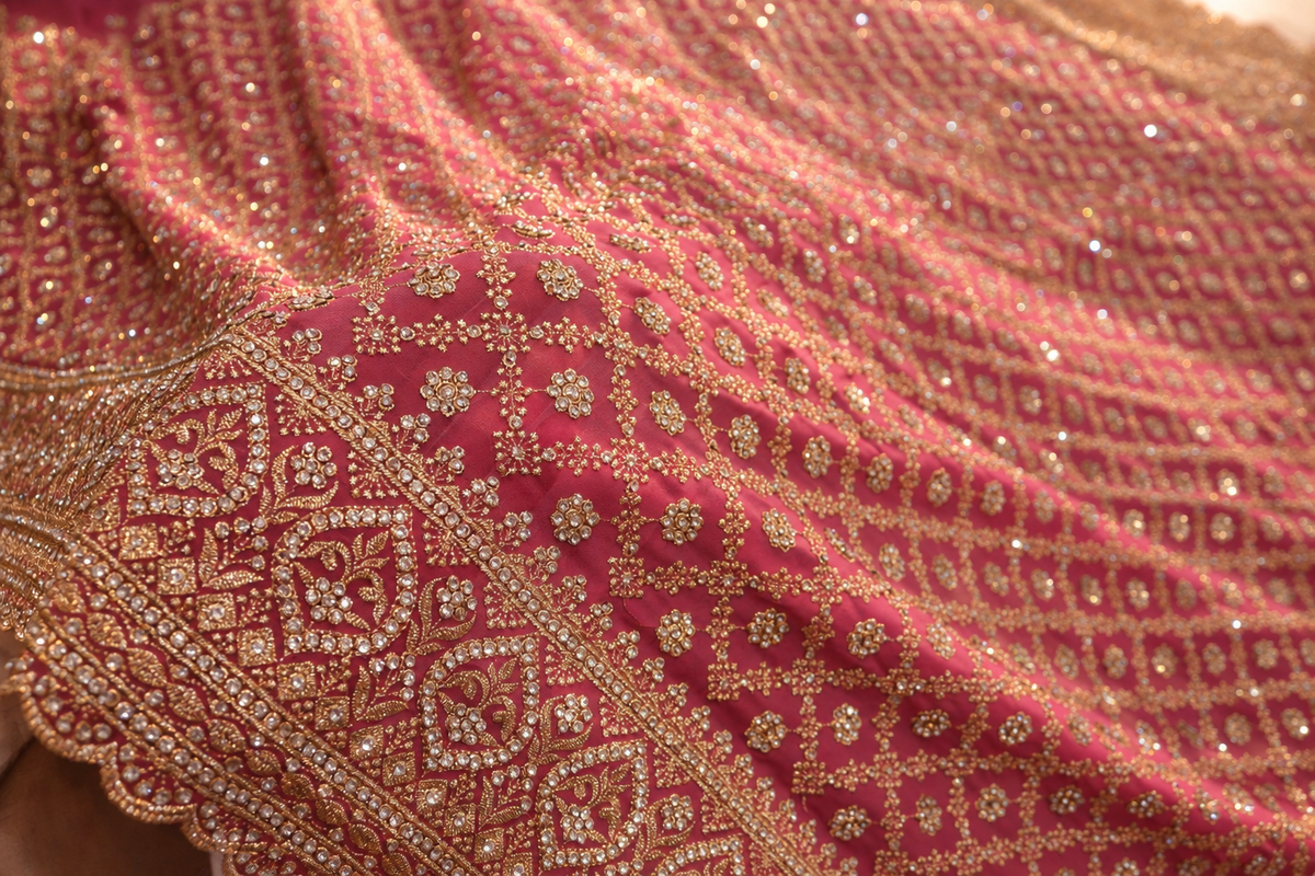 "The Royal Rose Pink" Bridal Saree with Veil