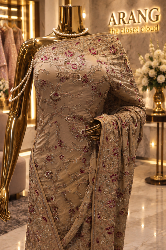 "The Royal Beige Gold" Premium Wedding Wear Saree