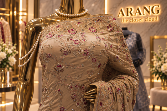 "The Royal Beige Gold" Premium Wedding Wear Saree