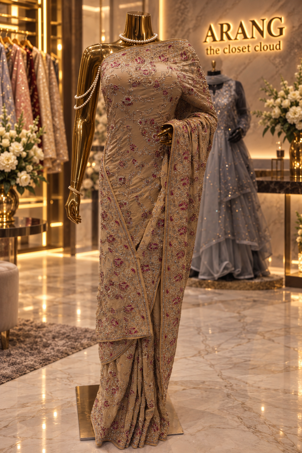 "The Royal Beige Gold" Premium Wedding Wear Saree