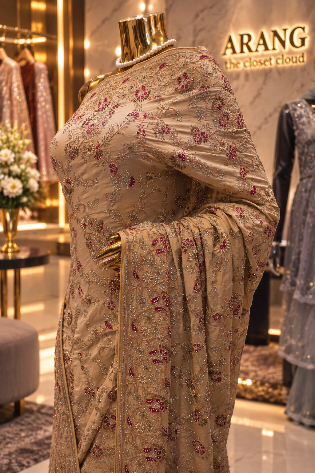 "The Royal Beige Gold" Premium Wedding Wear Saree