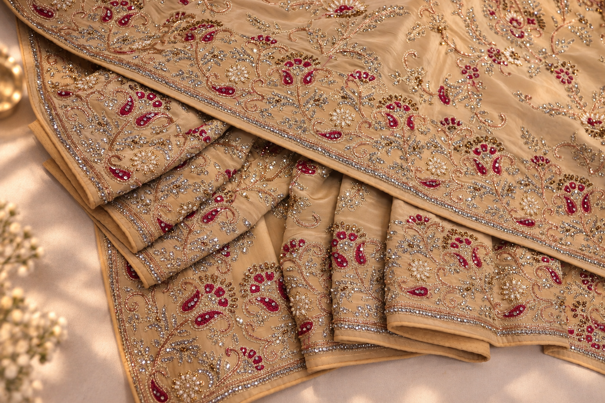 "The Royal Beige Gold" Premium Wedding Wear Saree