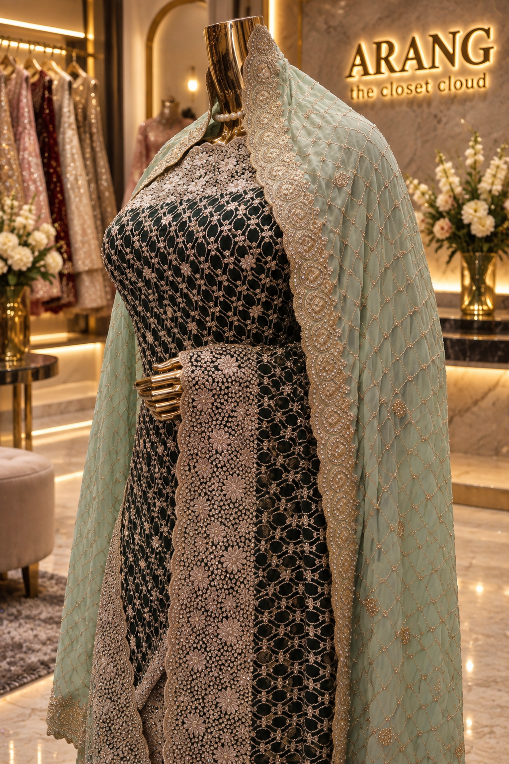 "The Royal Emerald Green" Premium Designer Saree With Veil