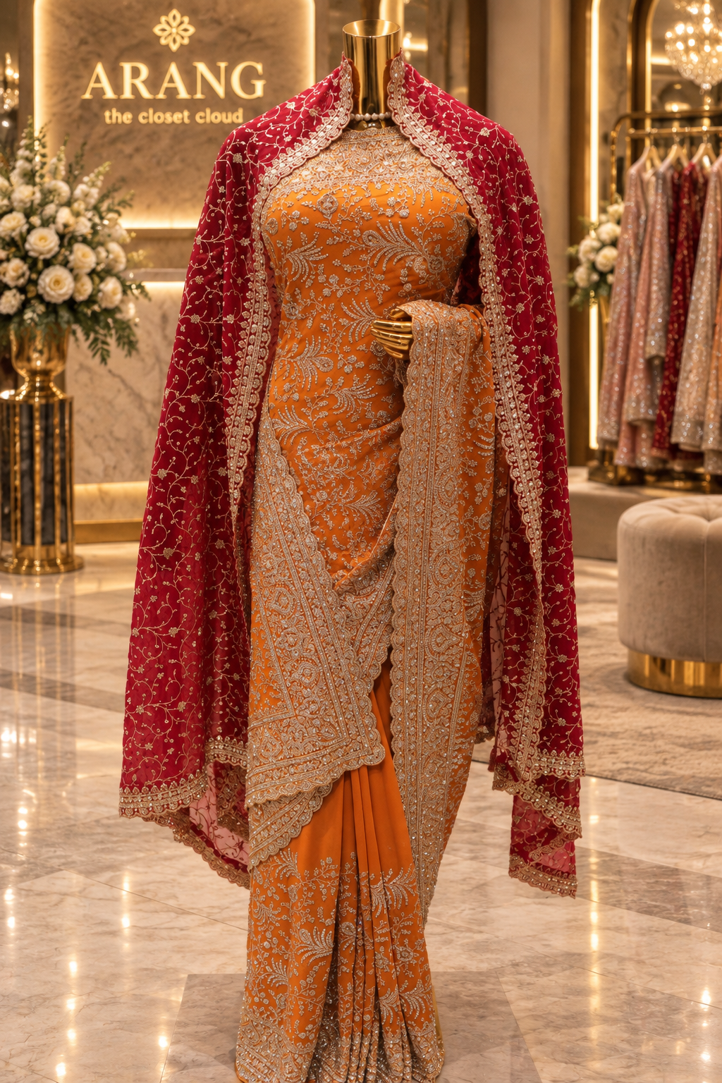 "The Brilliant Yellow" Premium Designer Saree with Veil