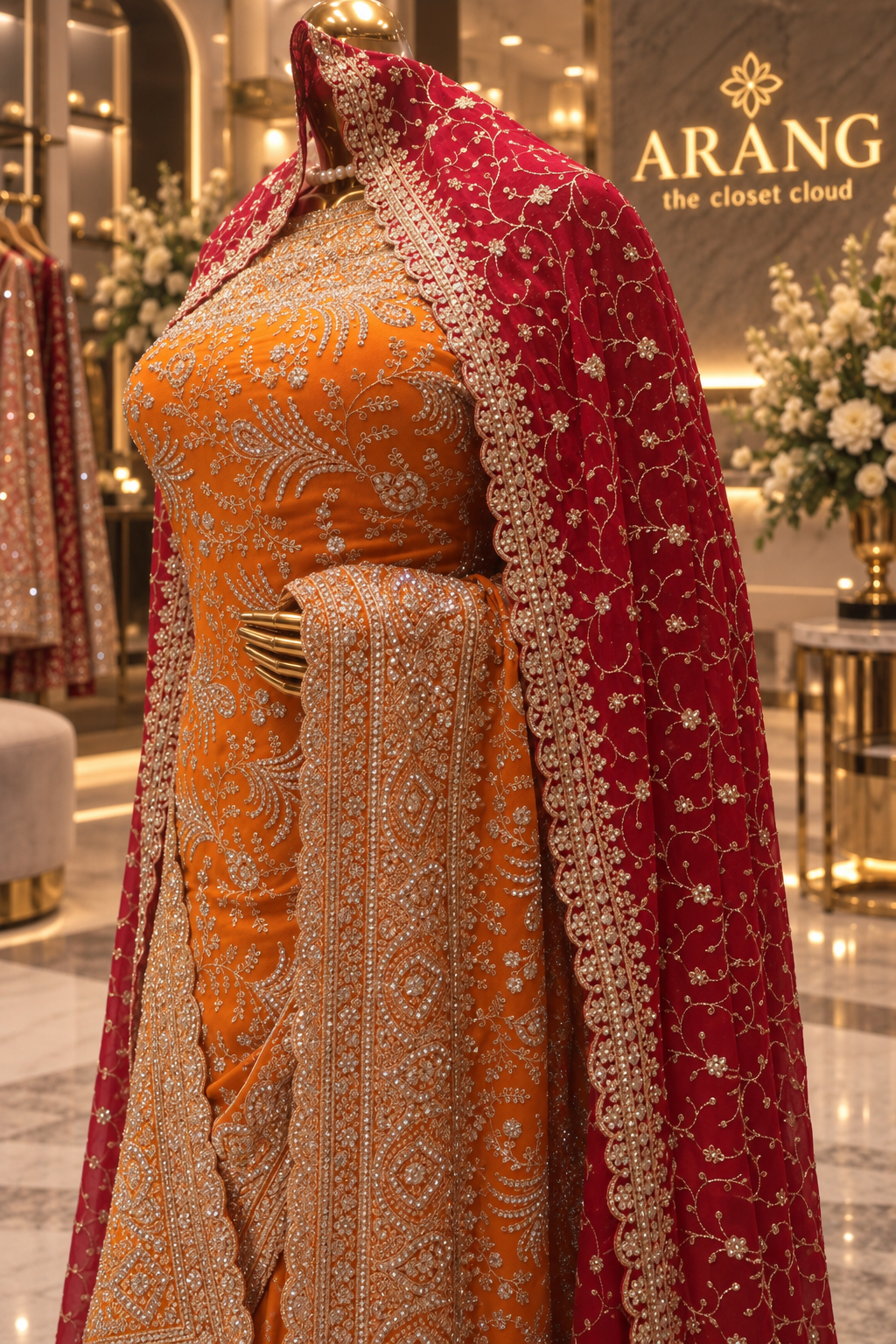 "The Brilliant Yellow" Premium Designer Saree with Veil