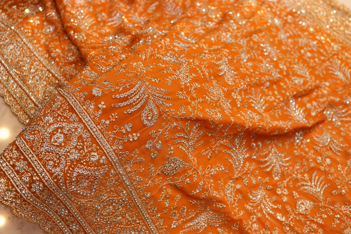 "The Brilliant Yellow" Premium Designer Saree with Veil