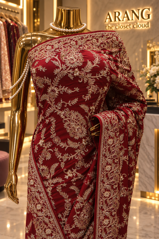 "The Luxury Maroon" Premium Wedding Wear Saree