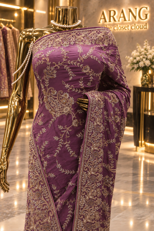 "The Luxury Mauve Purple" Premium Wedding Wear Saree