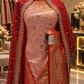 "The Luxury Pastel Pink & Crimson Red" Premium Banarasi Silk Saree with Bridal Veil