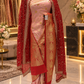 "The Luxury Pastel Pink & Crimson Red" Premium Banarasi Silk Saree with Bridal Veil