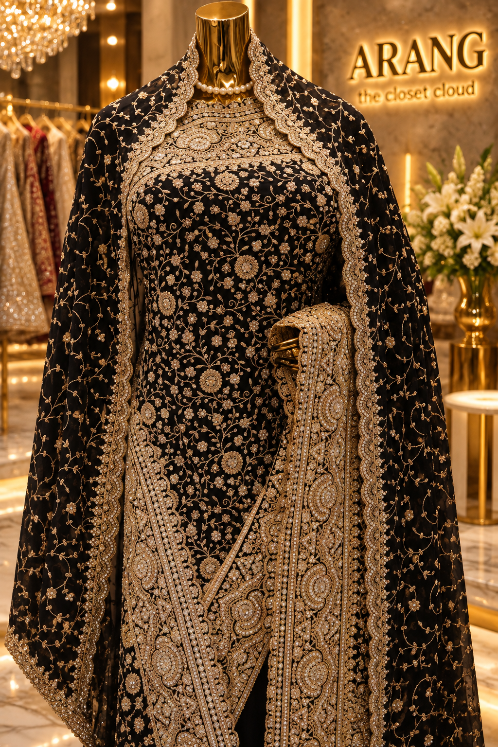 "The Royal Black" Premium Designer Saree with Veil