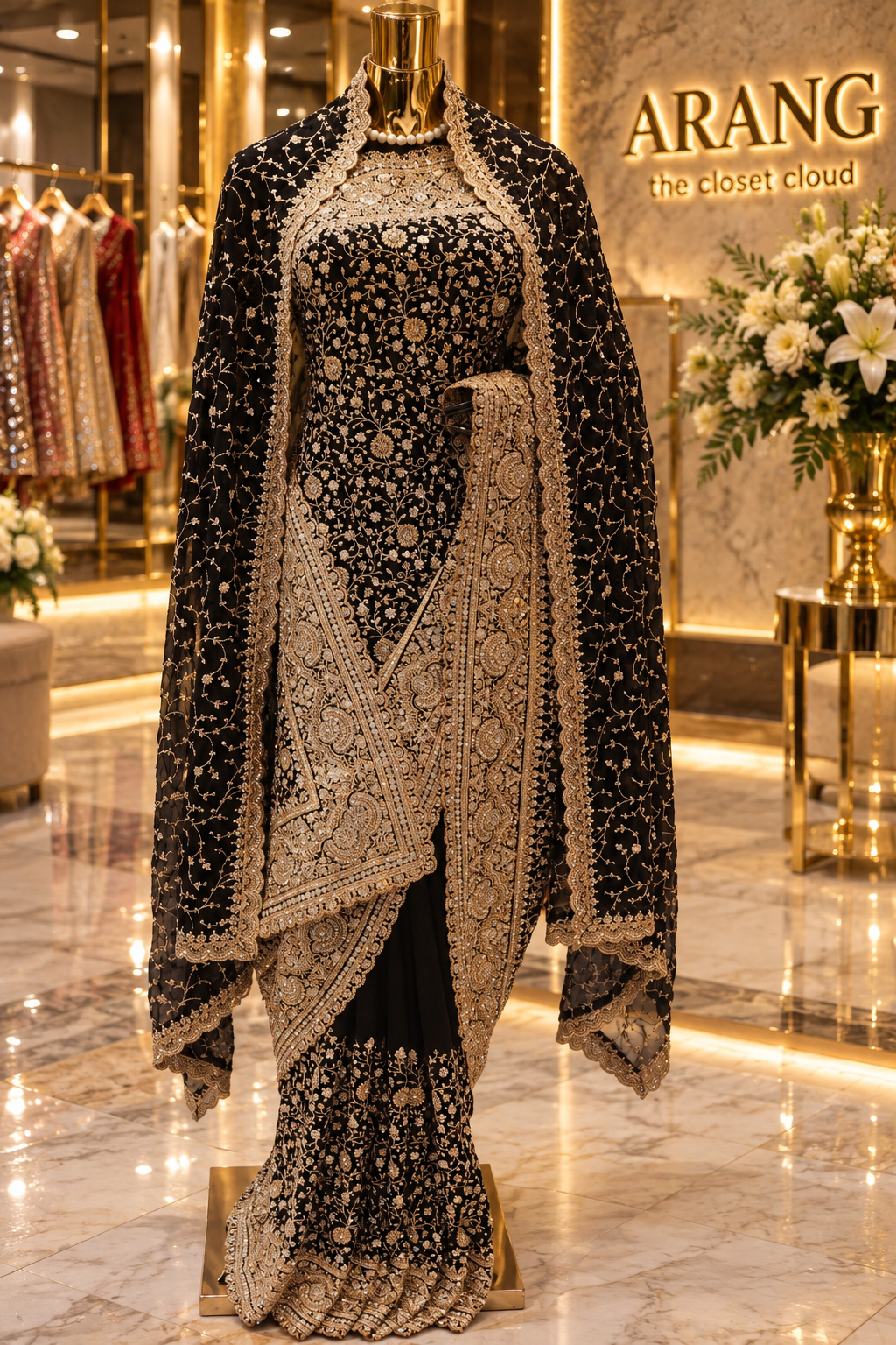 "The Royal Black" Premium Designer Saree with Veil