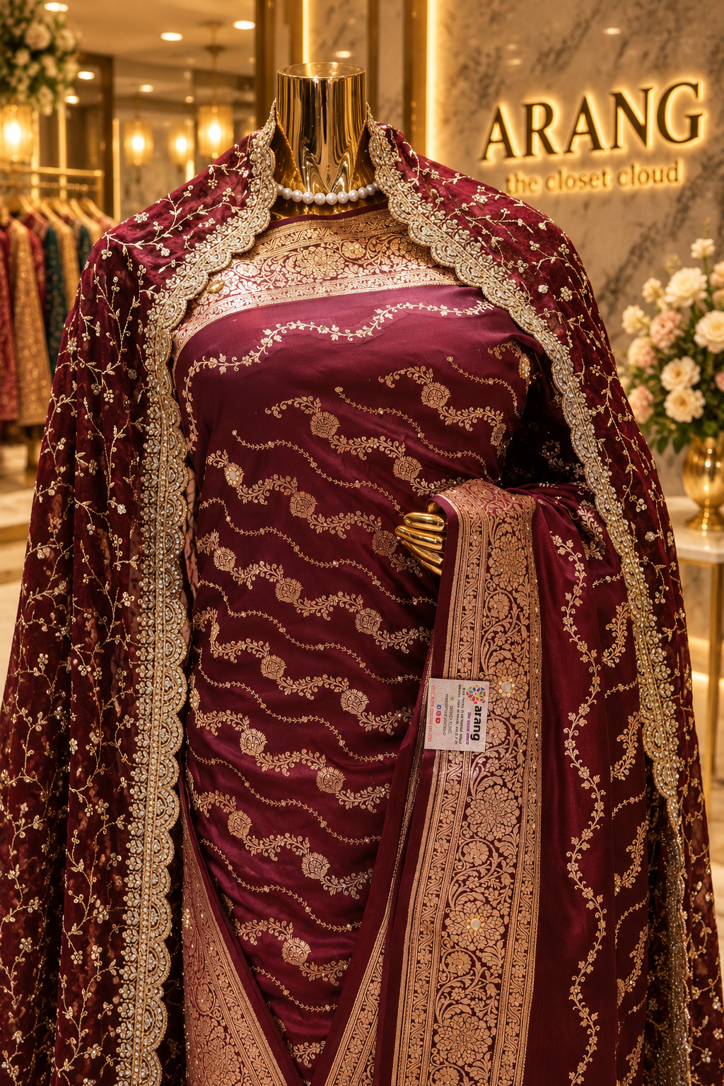 "The Royal Maroon" Premium Banarasi Silk Bridal Saree with Veil