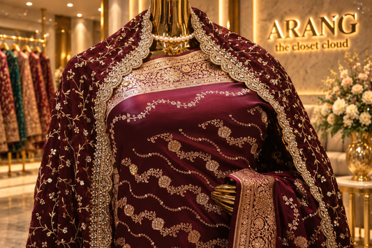 "The Royal Maroon" Premium Banarasi Silk Bridal Saree with Veil
