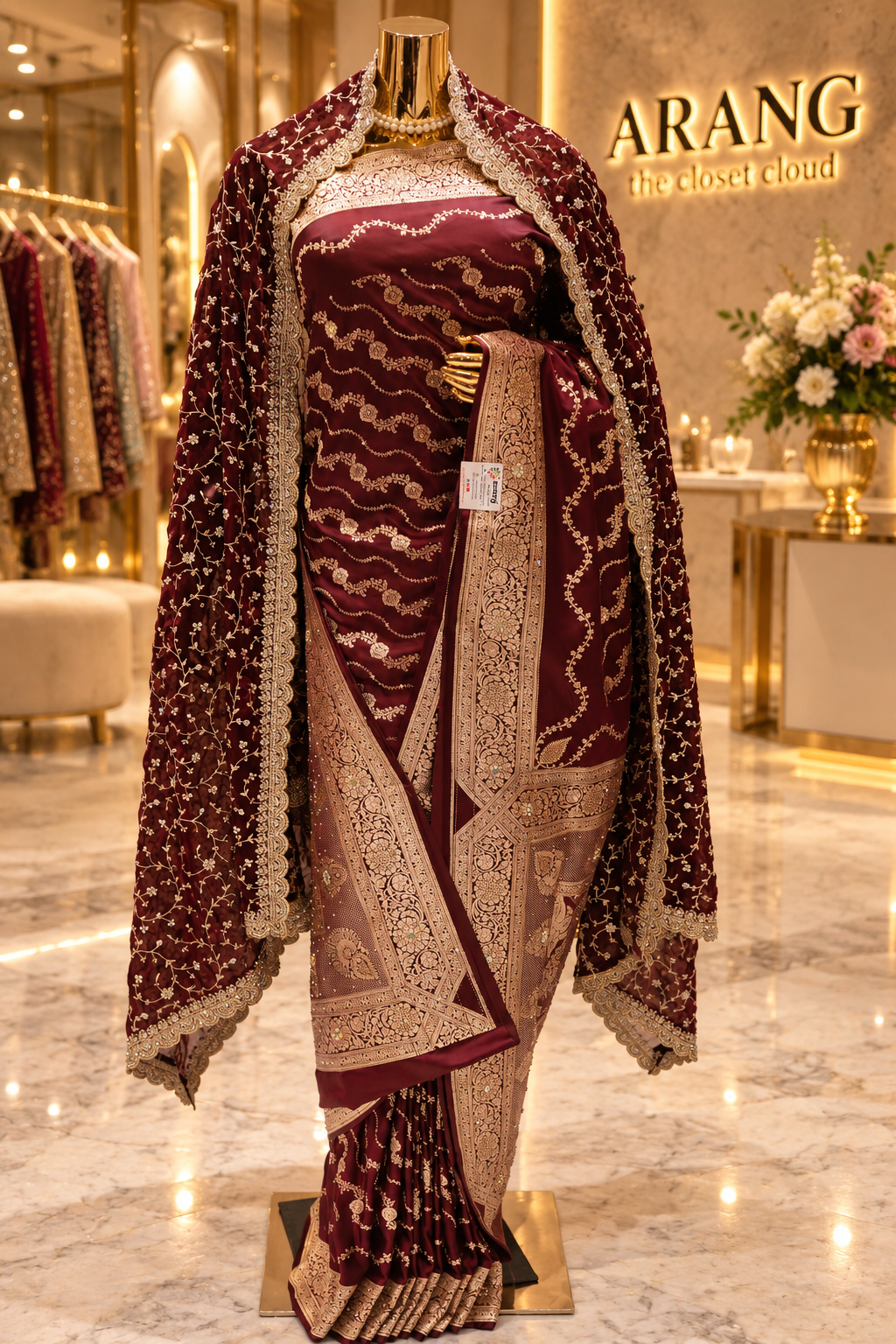 "The Royal Maroon" Premium Banarasi Silk Bridal Saree with Veil