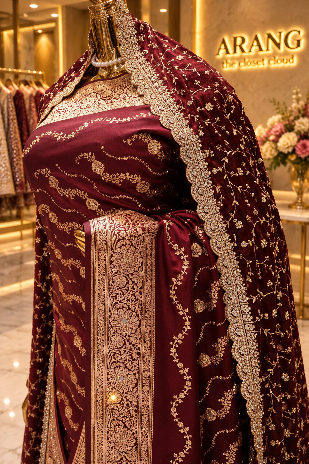 "The Royal Maroon" Premium Banarasi Silk Bridal Saree with Veil