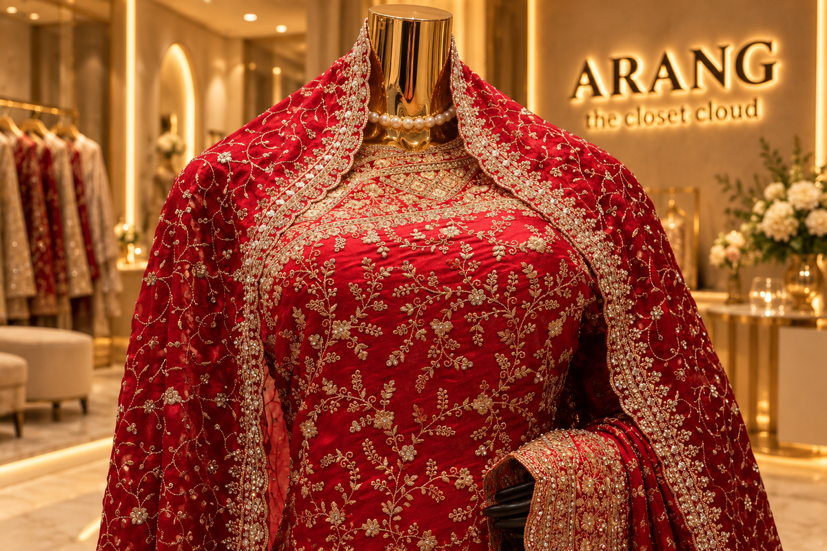 "The Luxury Crimson Red" Premium Bridal Saree with Veil