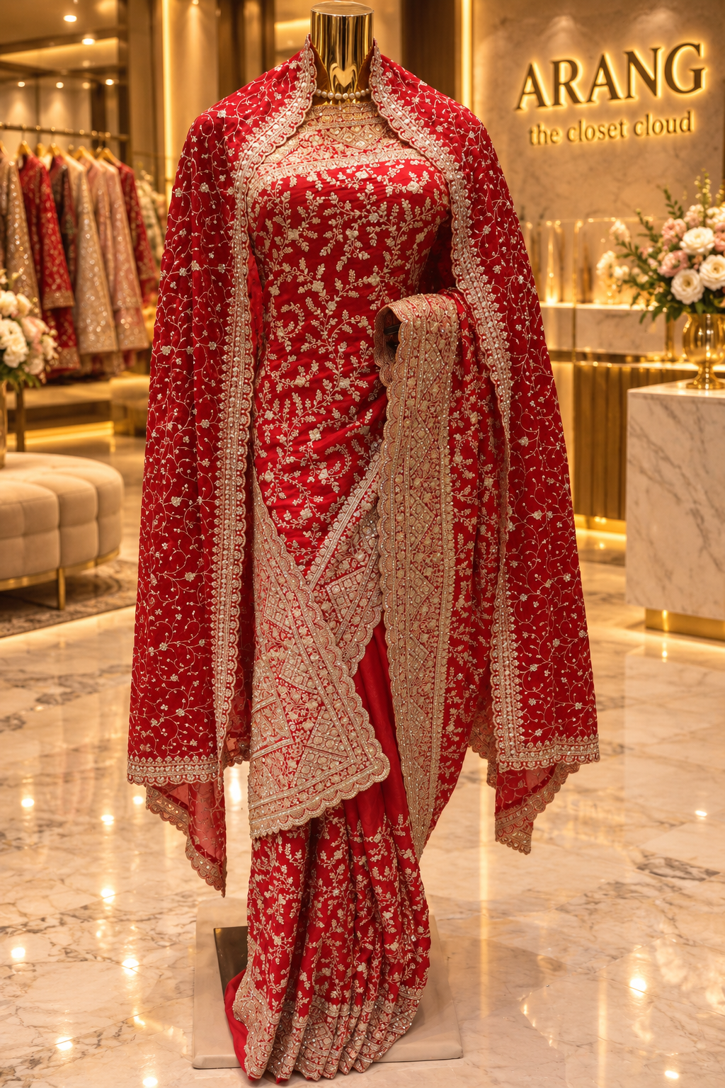 "The Luxury Crimson Red" Premium Bridal Saree with Veil