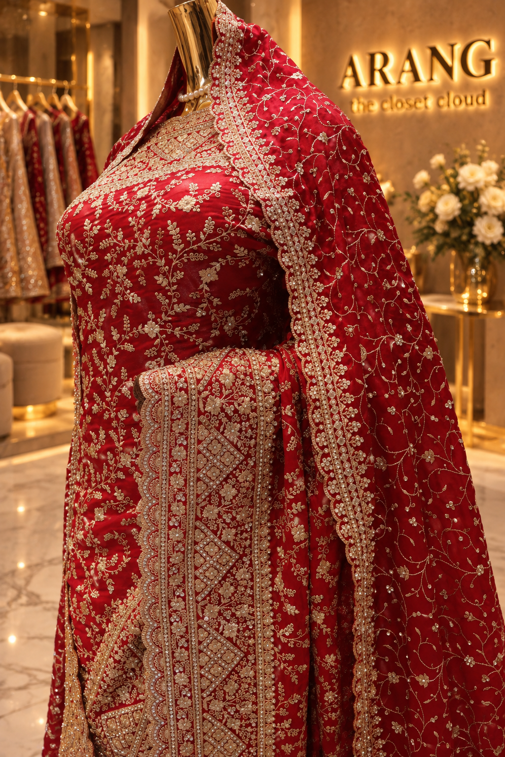 "The Luxury Crimson Red" Premium Bridal Saree with Veil
