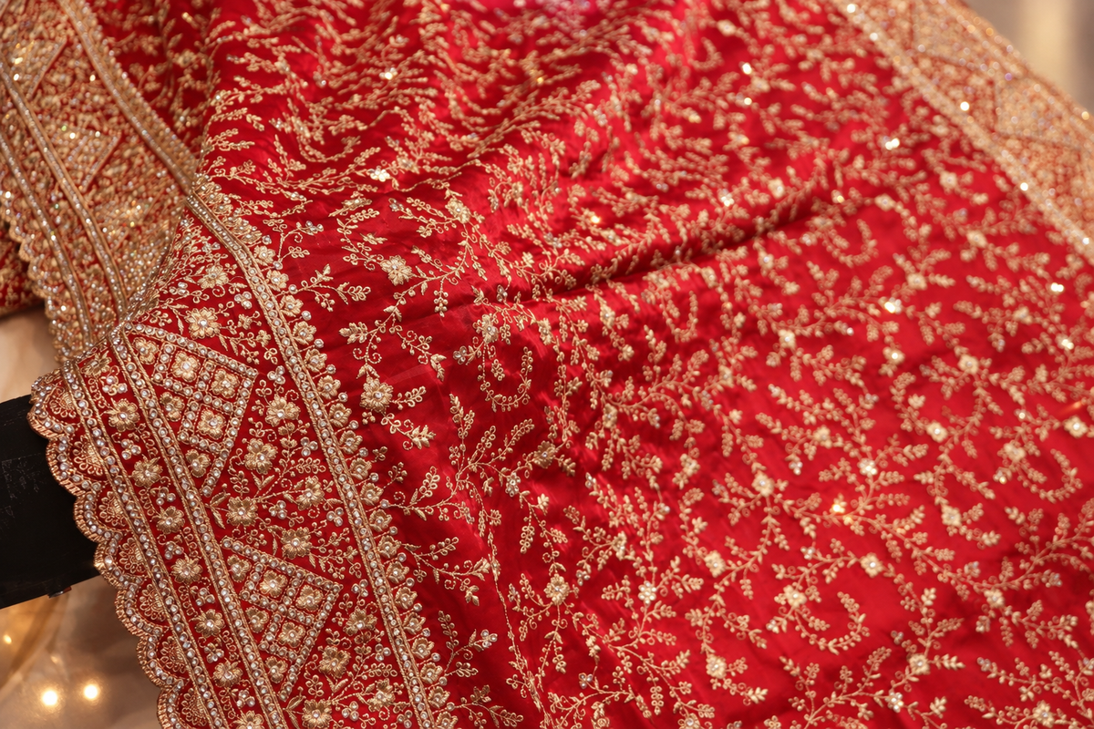 "The Luxury Crimson Red" Premium Bridal Saree with Veil
