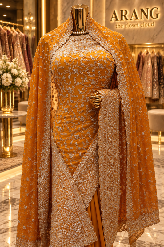 "The Royal Yellow" Premium Designer Saree with Veil