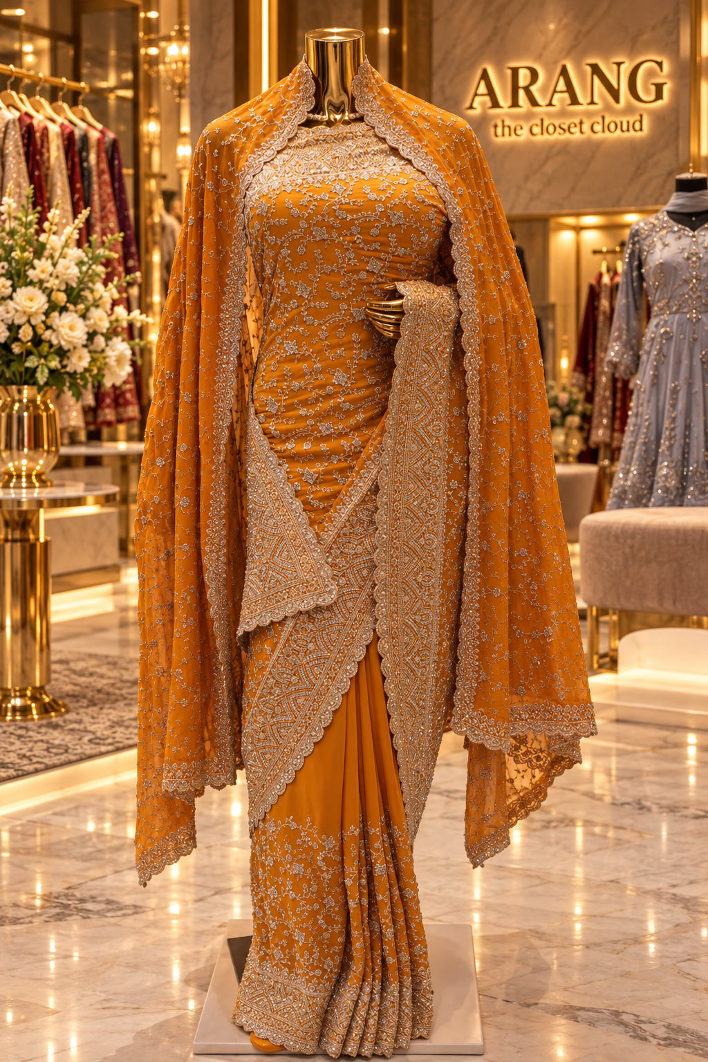 "The Royal Yellow" Premium Designer Saree with Veil