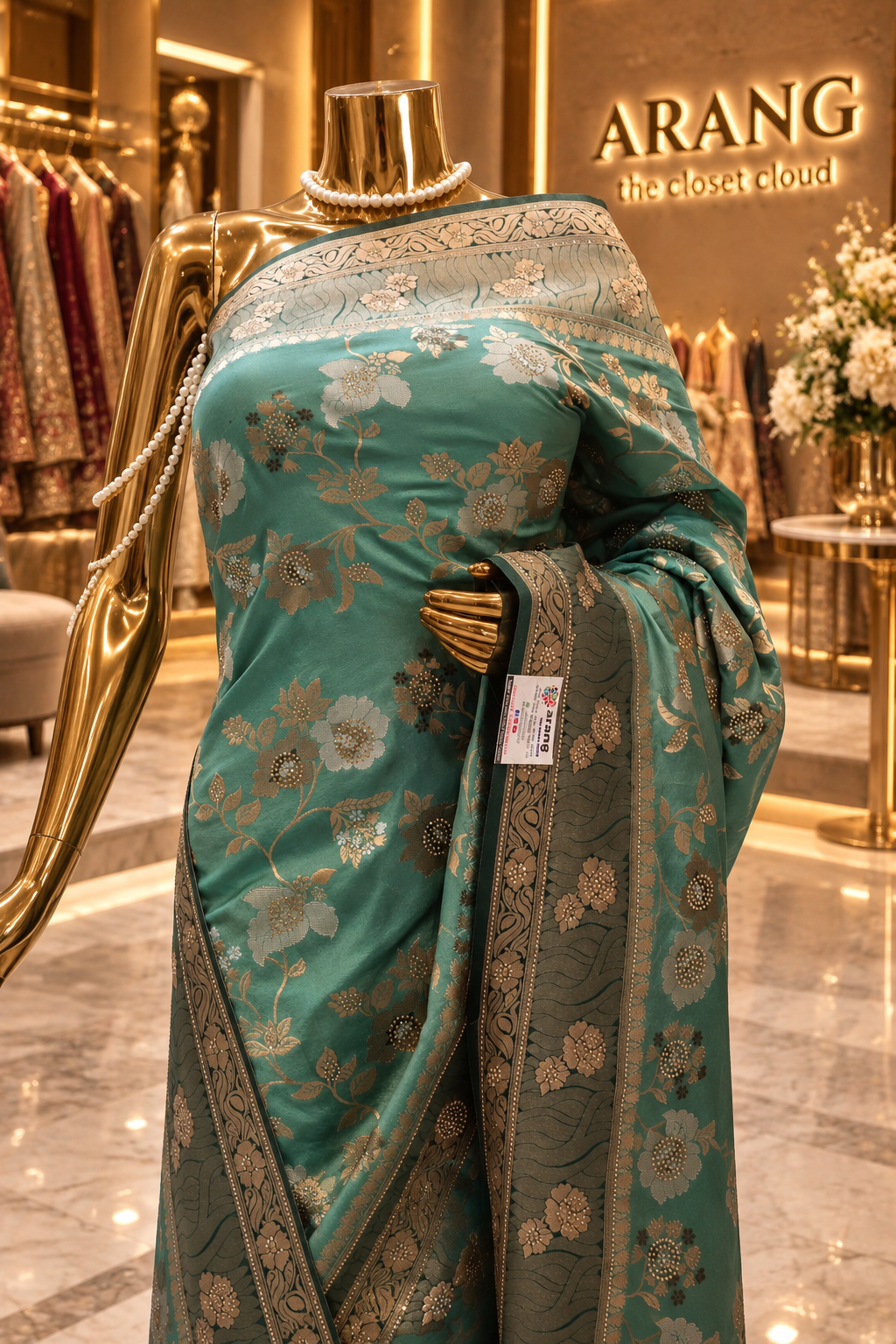 "The Royal Sage Green" Premium Banarasi Crepe Silk Saree