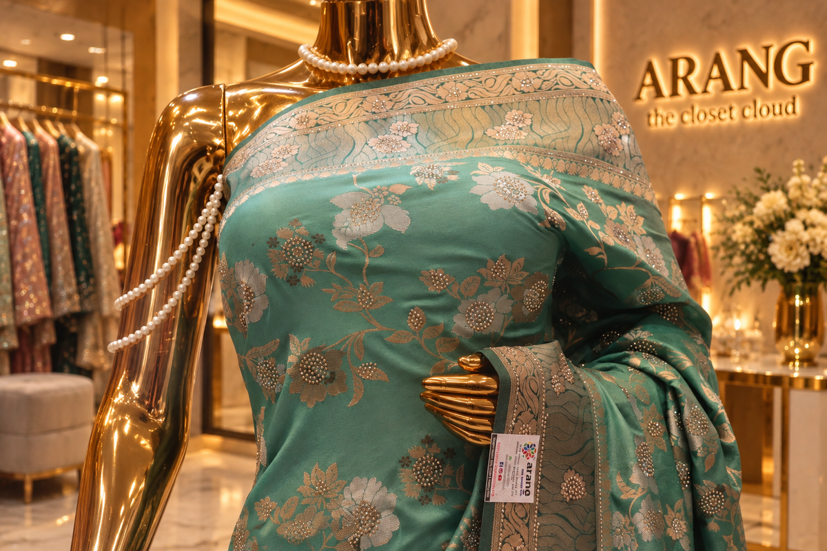 "The Royal Sage Green" Premium Banarasi Crepe Silk Saree