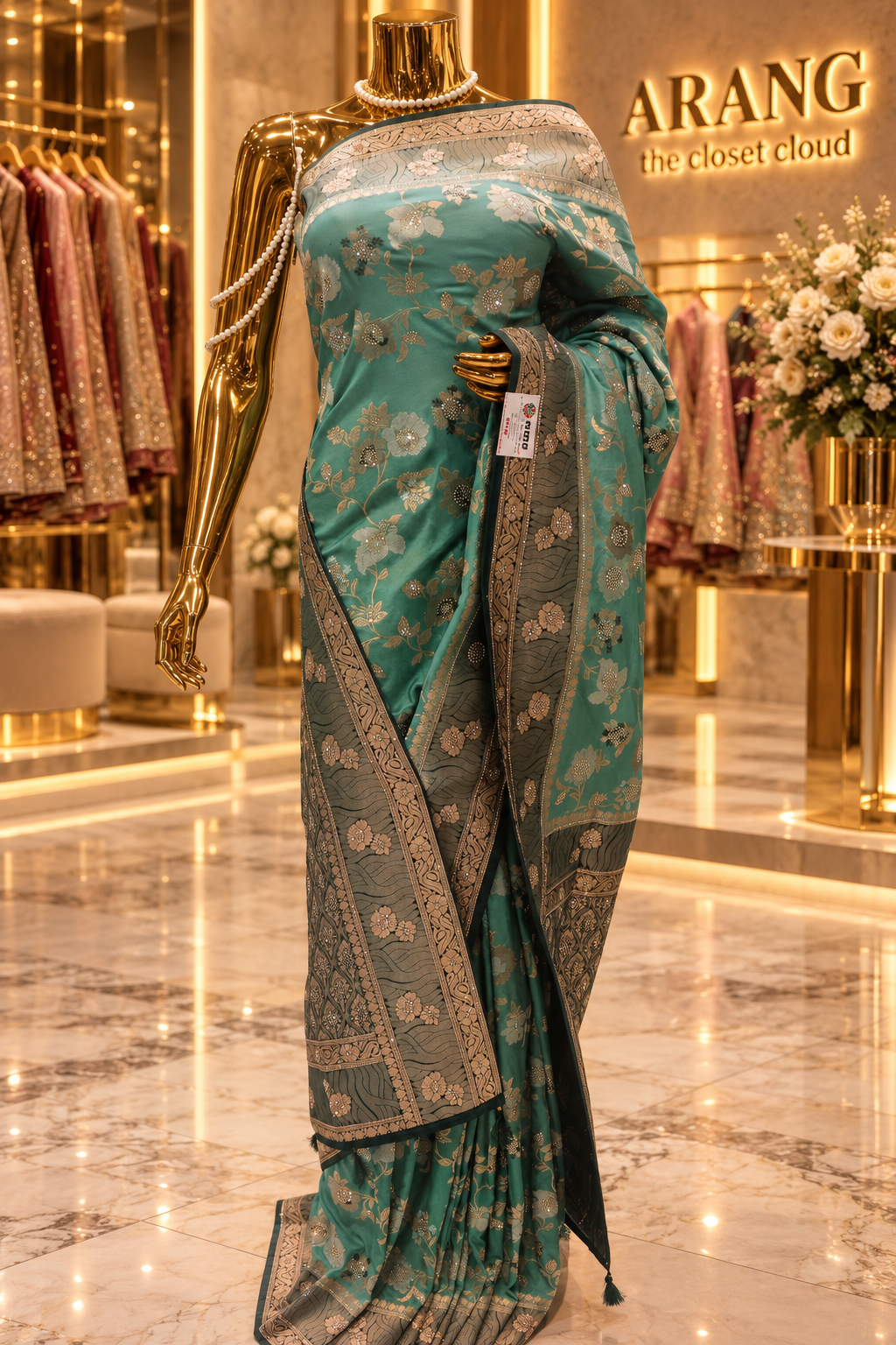 "The Royal Sage Green" Premium Banarasi Crepe Silk Saree