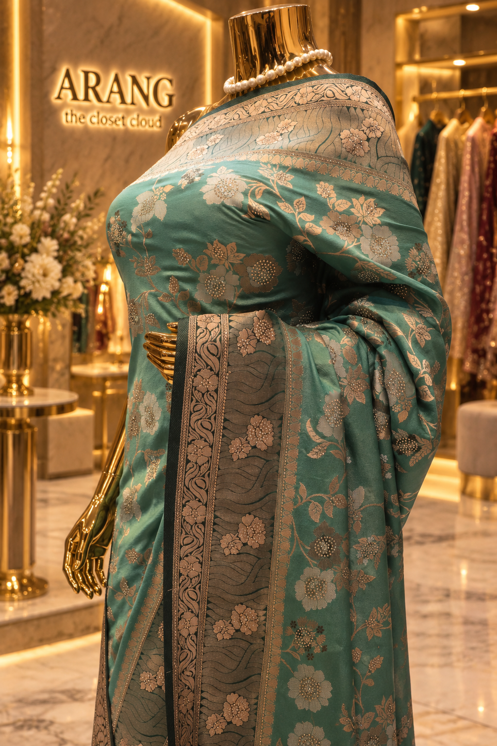 "The Royal Sage Green" Premium Banarasi Crepe Silk Saree