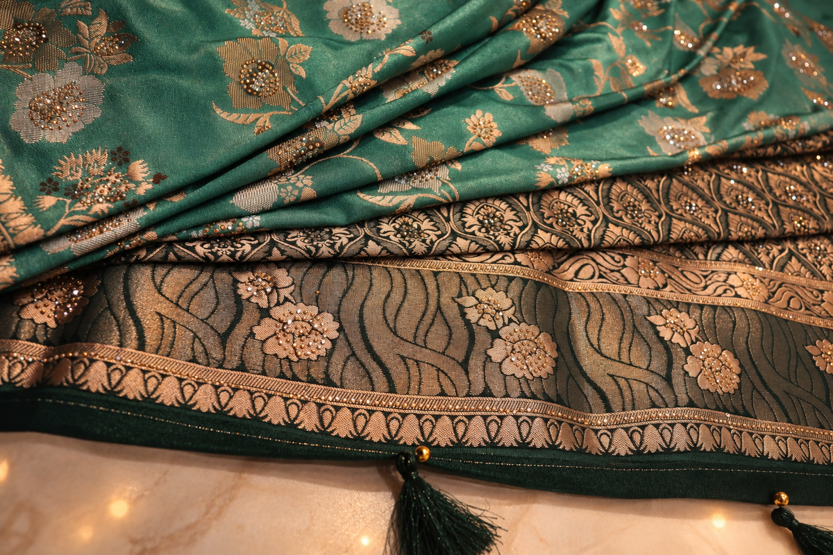 "The Royal Sage Green" Premium Banarasi Crepe Silk Saree