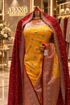 The Luxury Haldi Yellow" Premium Banarasi Silk Saree With Veil