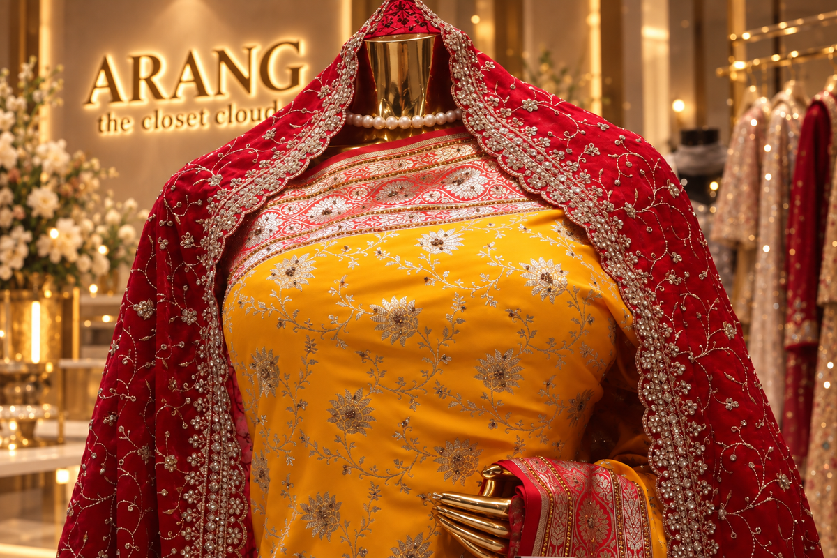 The Luxury Haldi Yellow" Premium Banarasi Silk Saree With Veil