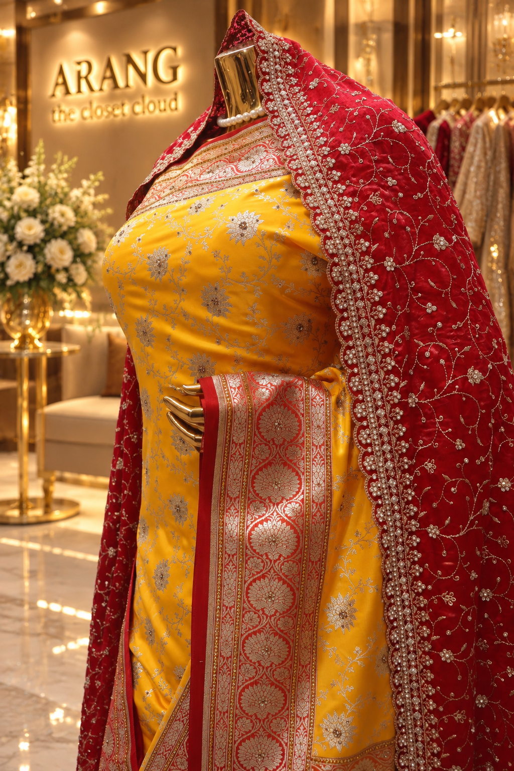 The Luxury Haldi Yellow" Premium Banarasi Silk Saree With Veil