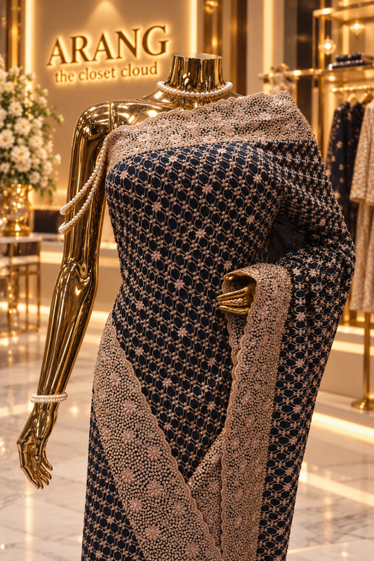 "The Exquisite Charcoal Navy Blue" Premium Designer Saree