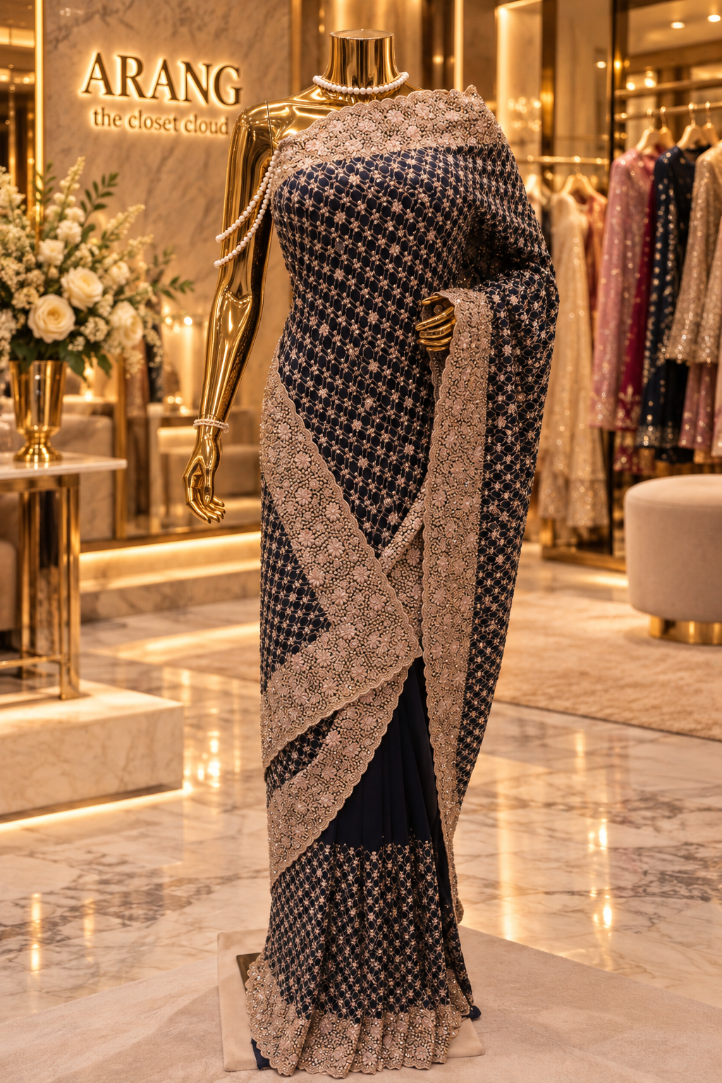 "The Exquisite Charcoal Navy Blue" Premium Designer Saree