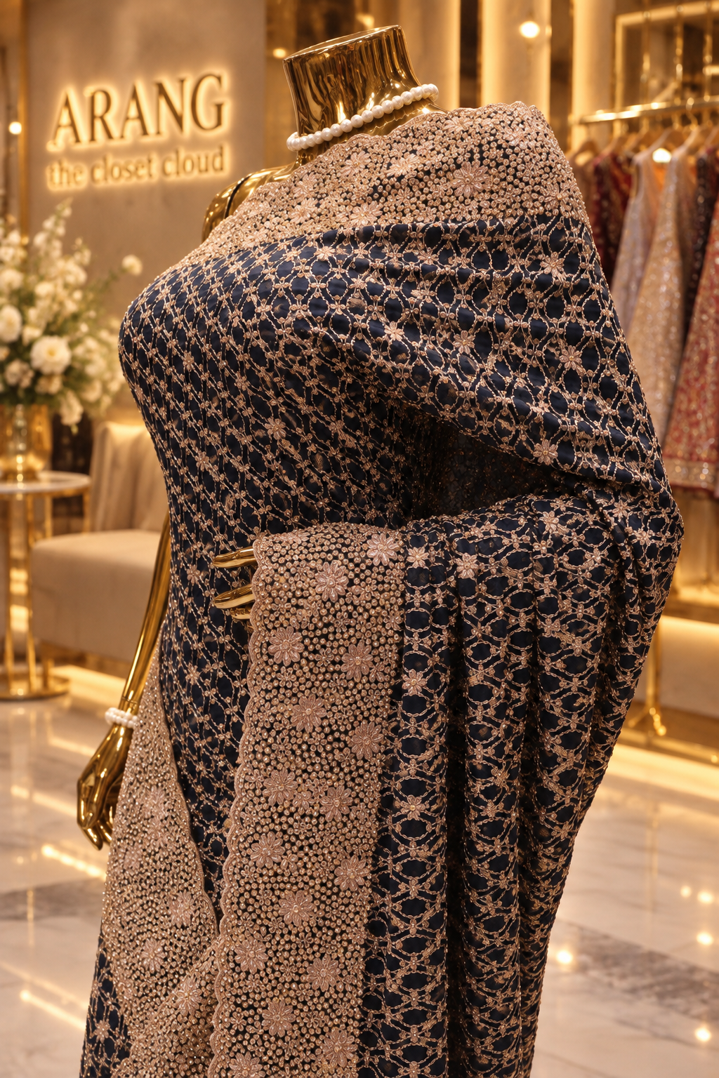"The Exquisite Charcoal Navy Blue" Premium Designer Saree