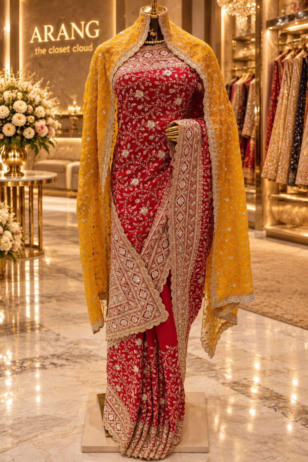 "The Luxury Bridal Red" Premium Bridal Saree With Veil
