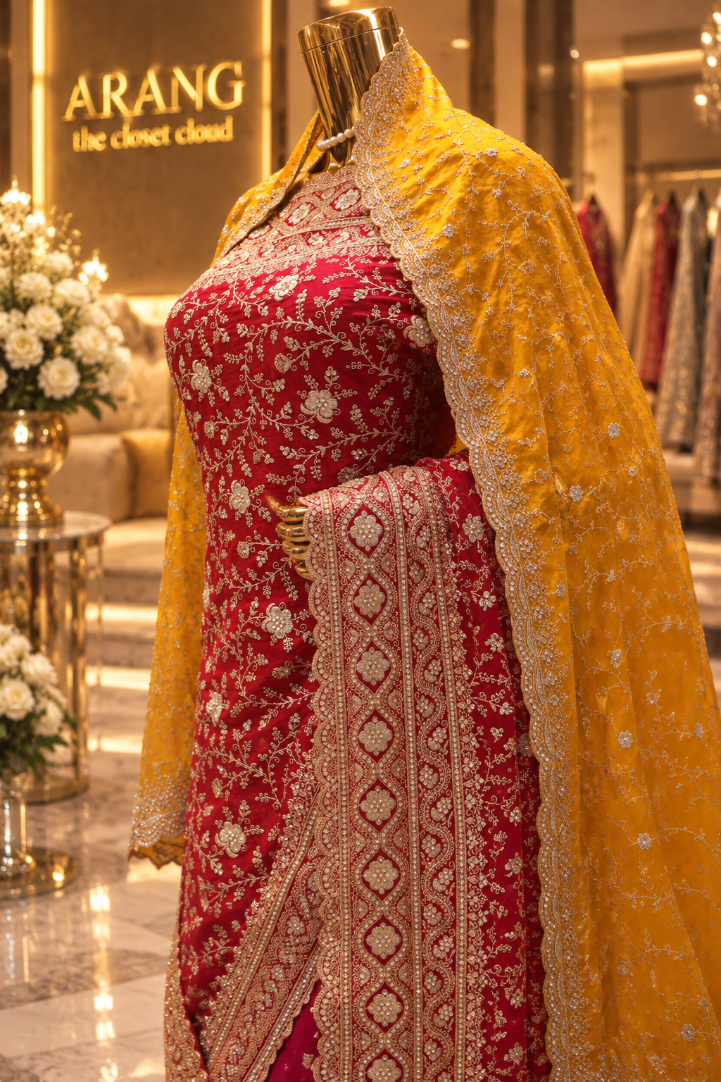 "The Luxury Bridal Red" Premium Bridal Saree With Veil