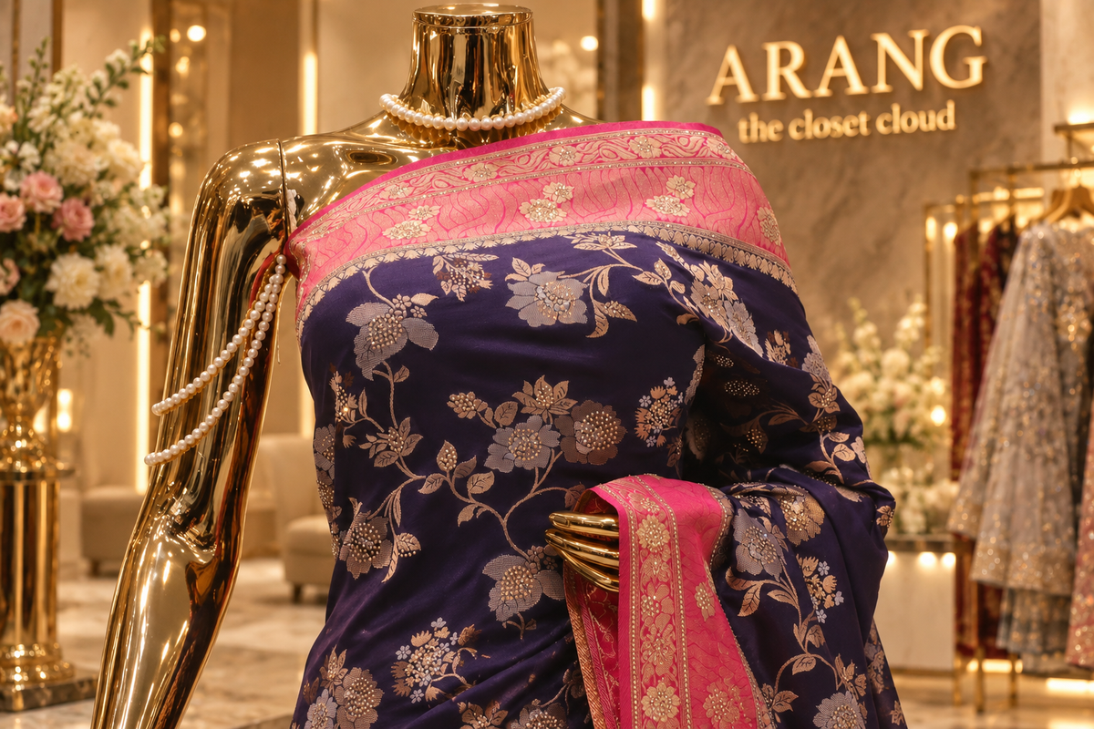 "The Royal Navy Blue" Premium Banarasi Crepe Silk Saree