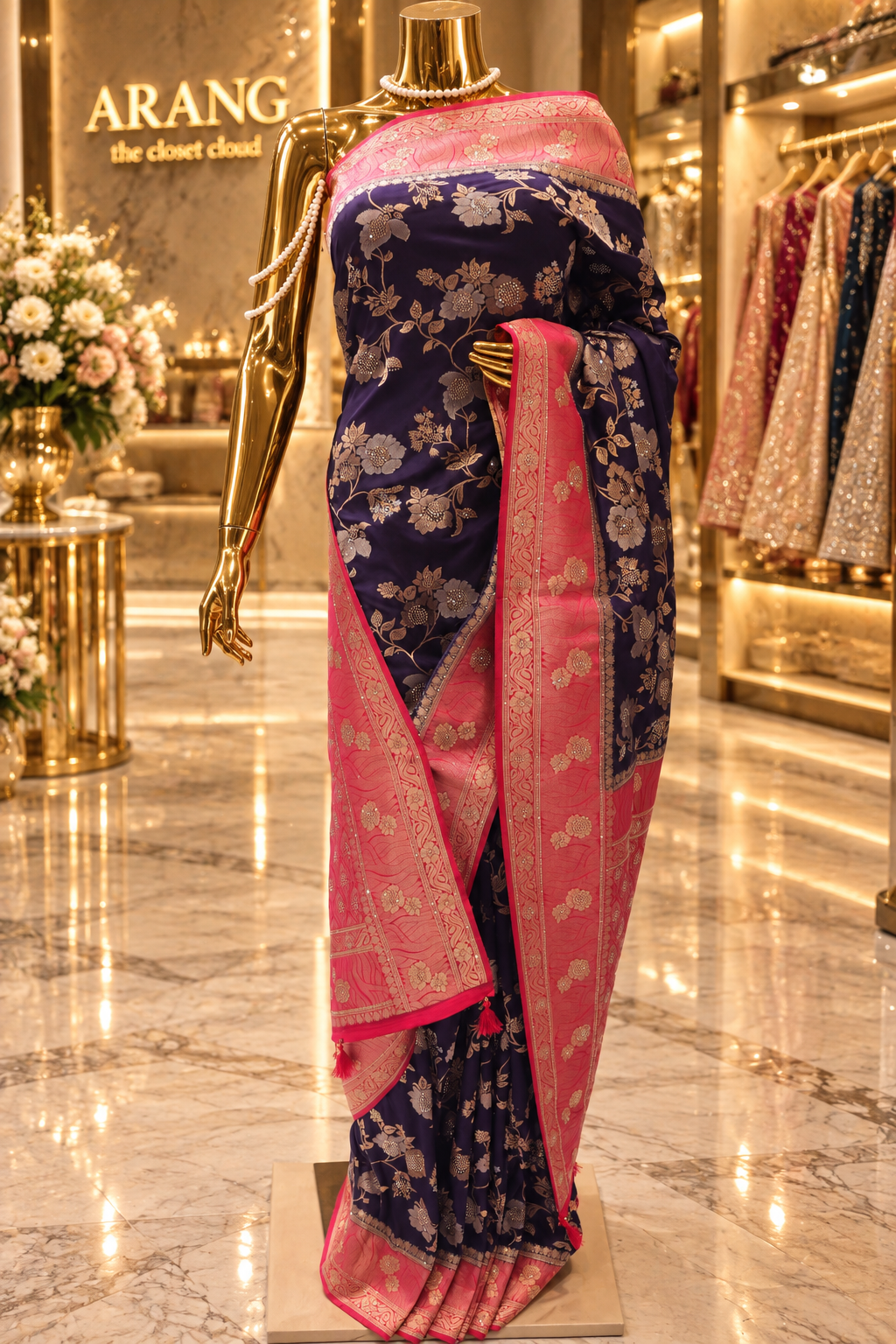 "The Royal Navy Blue" Premium Banarasi Crepe Silk Saree
