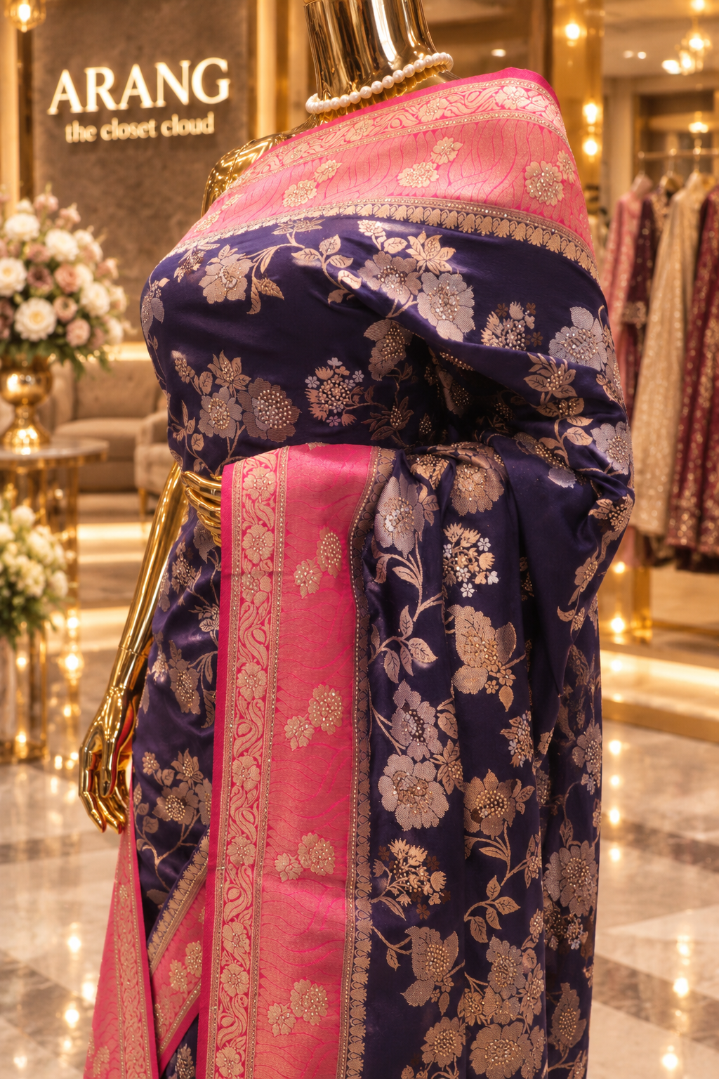 "The Royal Navy Blue" Premium Banarasi Crepe Silk Saree