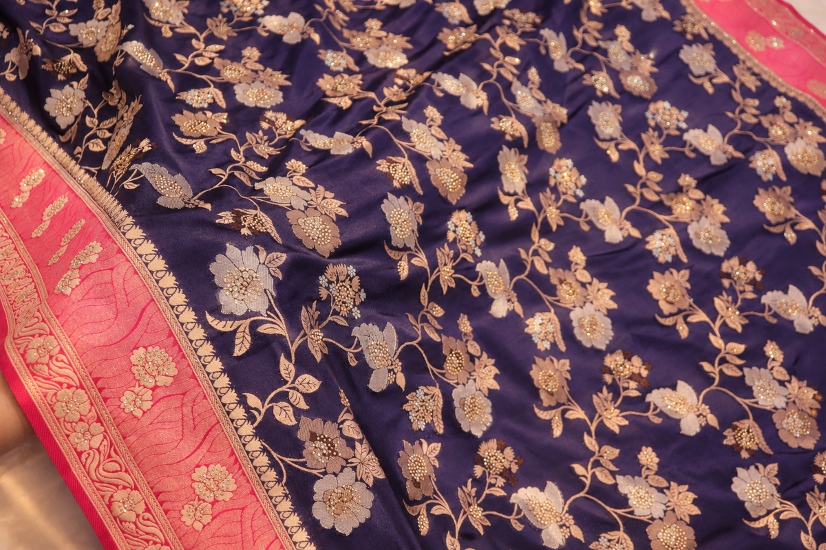 "The Royal Navy Blue" Premium Banarasi Crepe Silk Saree