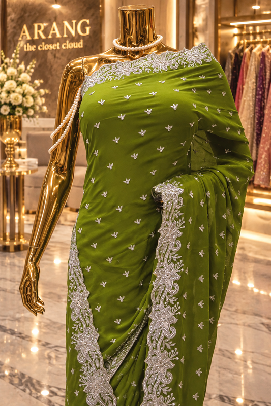 "The Elegant Olive Green" Premium Designer Saree