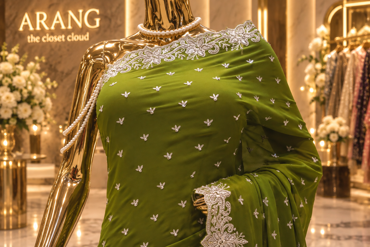 "The Elegant Olive Green" Premium Designer Saree