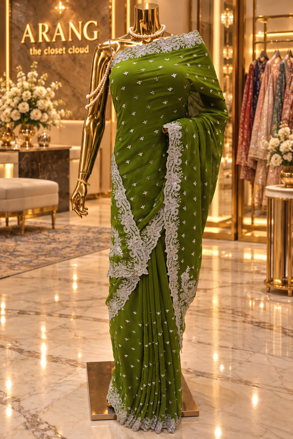 "The Elegant Olive Green" Premium Designer Saree
