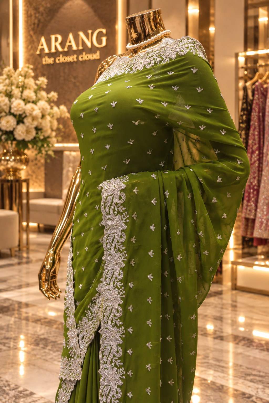 "The Elegant Olive Green" Premium Designer Saree